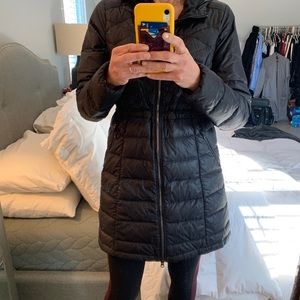 Athleta black drawstring waist hooded coat